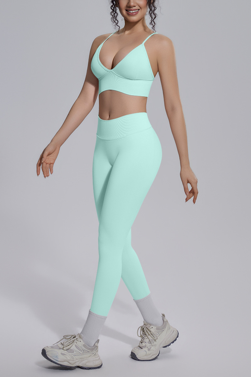 Women's Seamless Triangle Cup Bra&No Front Seam Legings Set