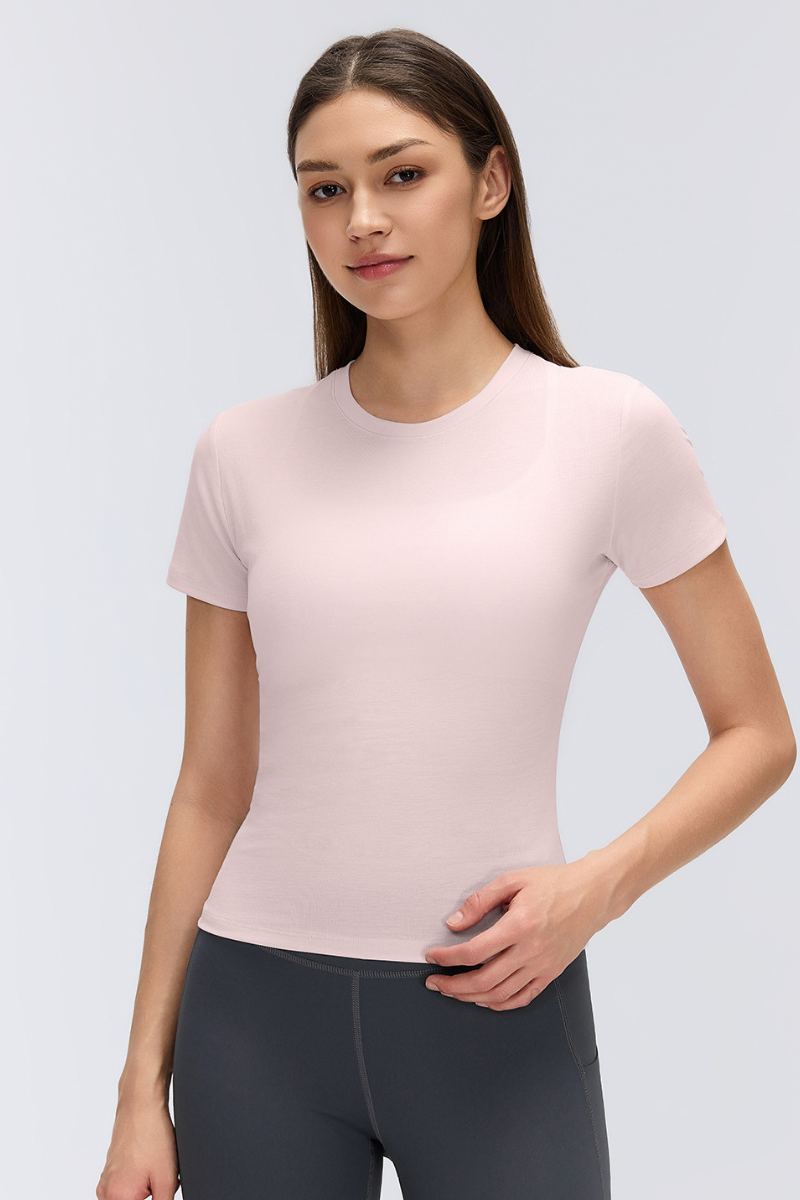 Women's Quick Dry Slim Elastic Cuff Crewneck Yoga Tee