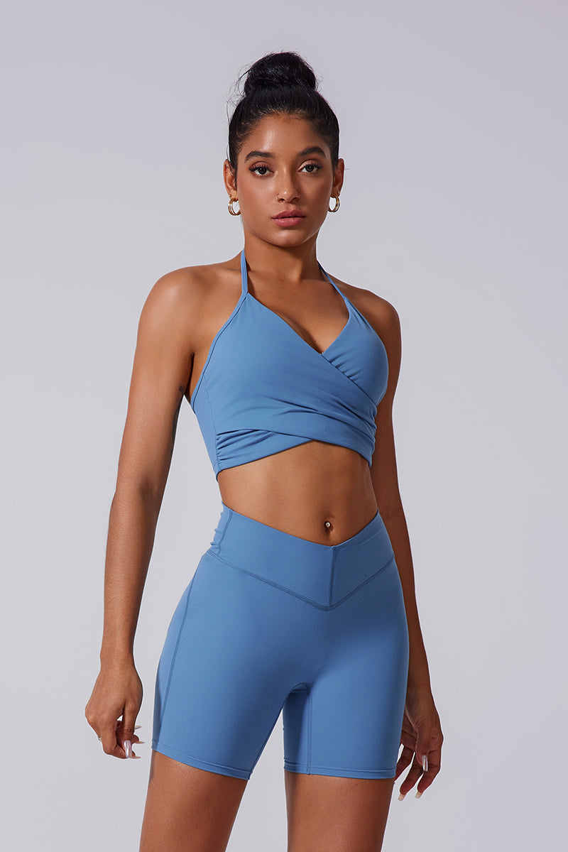 Women'S Brushed Tight Yoga Suit Set With Bra + Shorts