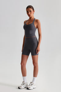 Women Solid Naked Sensation Yoga Set: High-Waisted Sculpting Shorts + Crisscross Back Support Bra