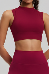 Women's Mock Neck Padded Cropped Sports Yoga Tank Top