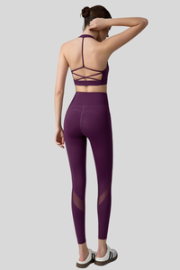 Women's Sets:Cross-Back Halterneck Bra & Mesh-Panel Leggings