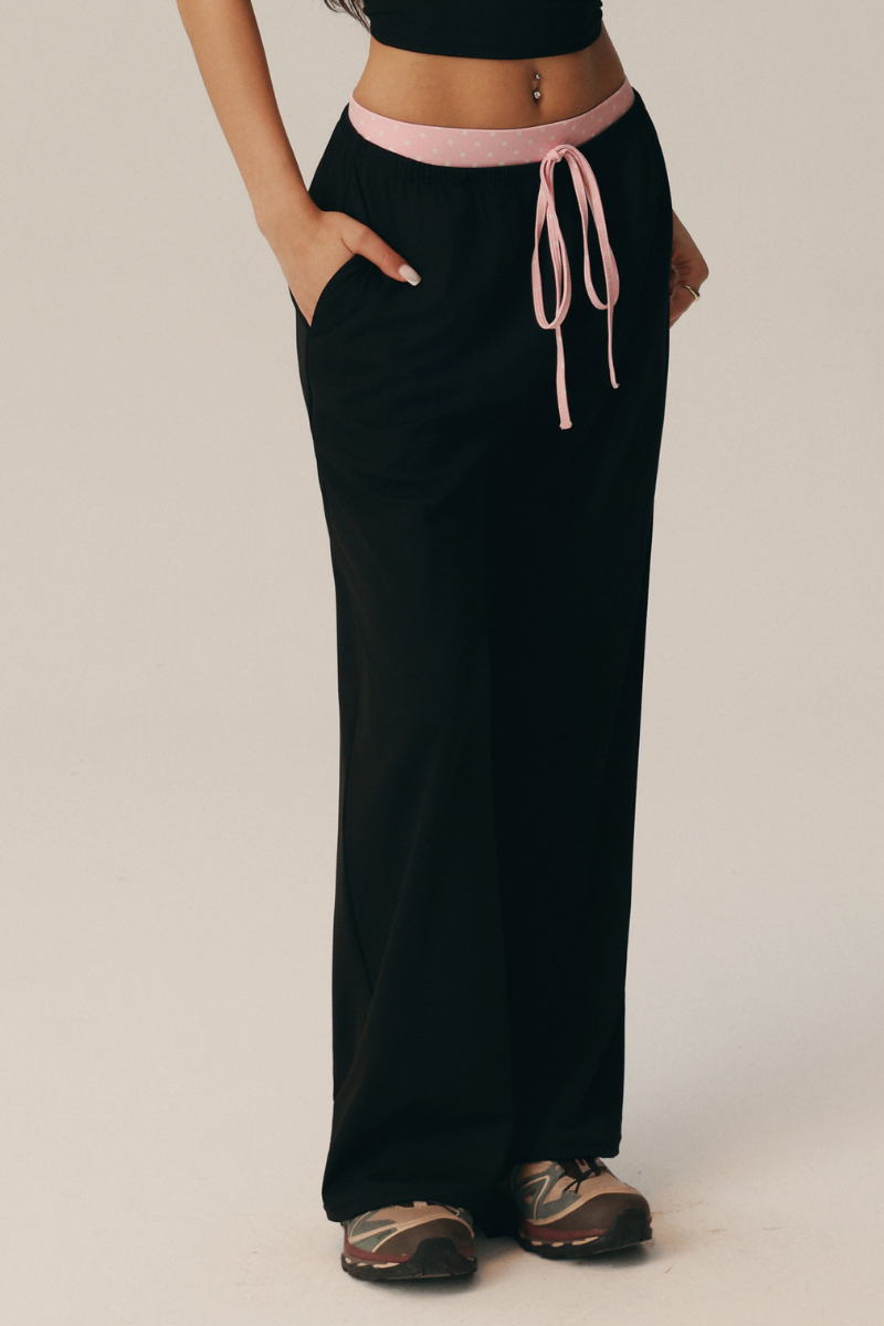 Women's Polka Dot Contrast Waistband Wide Leg Casual Pants
