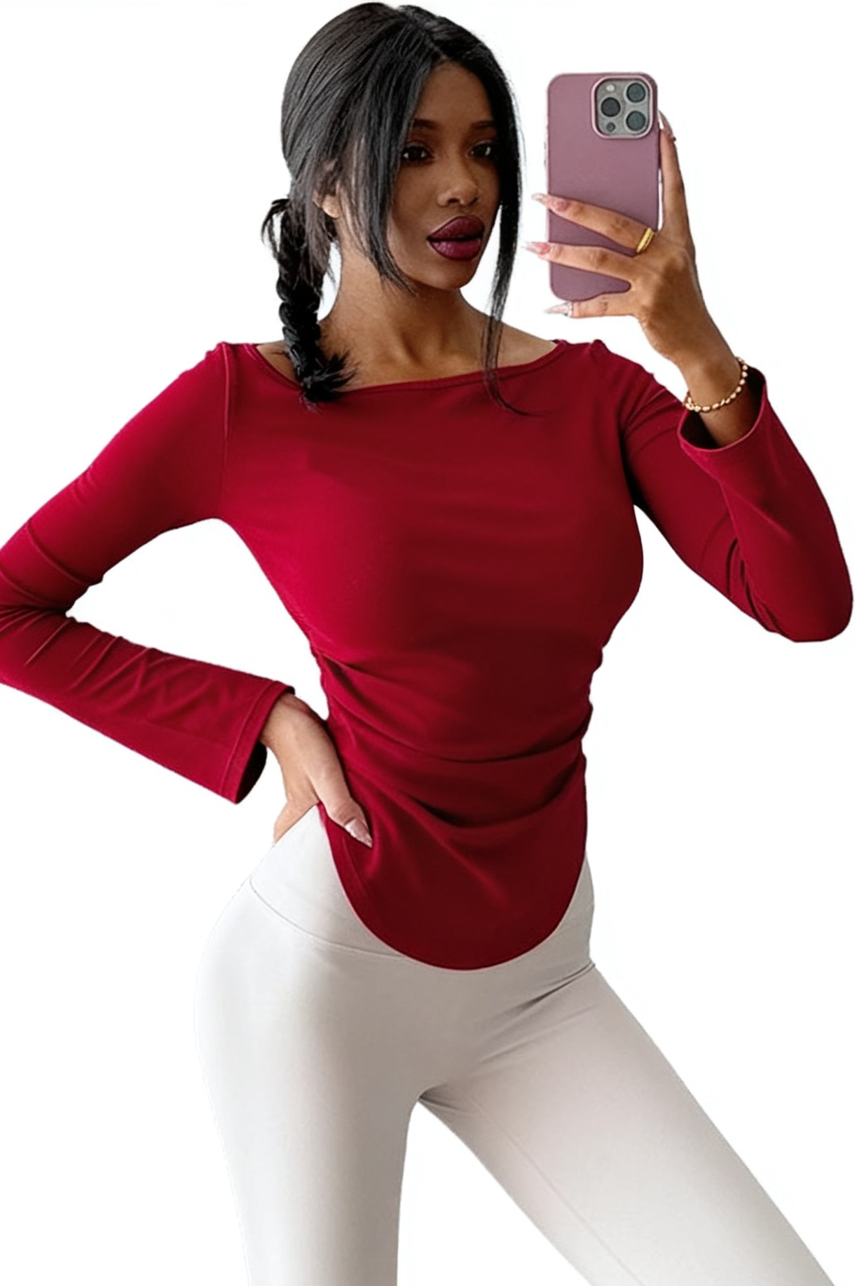 Women's Long Sleeve Boat Neck Yoga Top