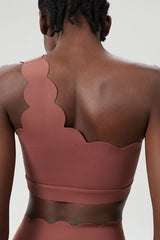 Women Scalloped Single Strap Seamless Plus Size Sports Bra - Removable Padding & Wire-Free