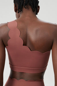 Women Scalloped Single Strap Seamless Plus Size Sports Bra - Removable Padding & Wire-Free