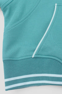 Women Contrast Trim Hooded Zip-Front Sport Jacket