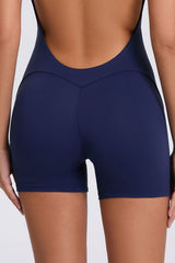 Women Short Sleeve Backless Hip & Tummy Tight Dance Sports Fitness Yoga Bodysuit