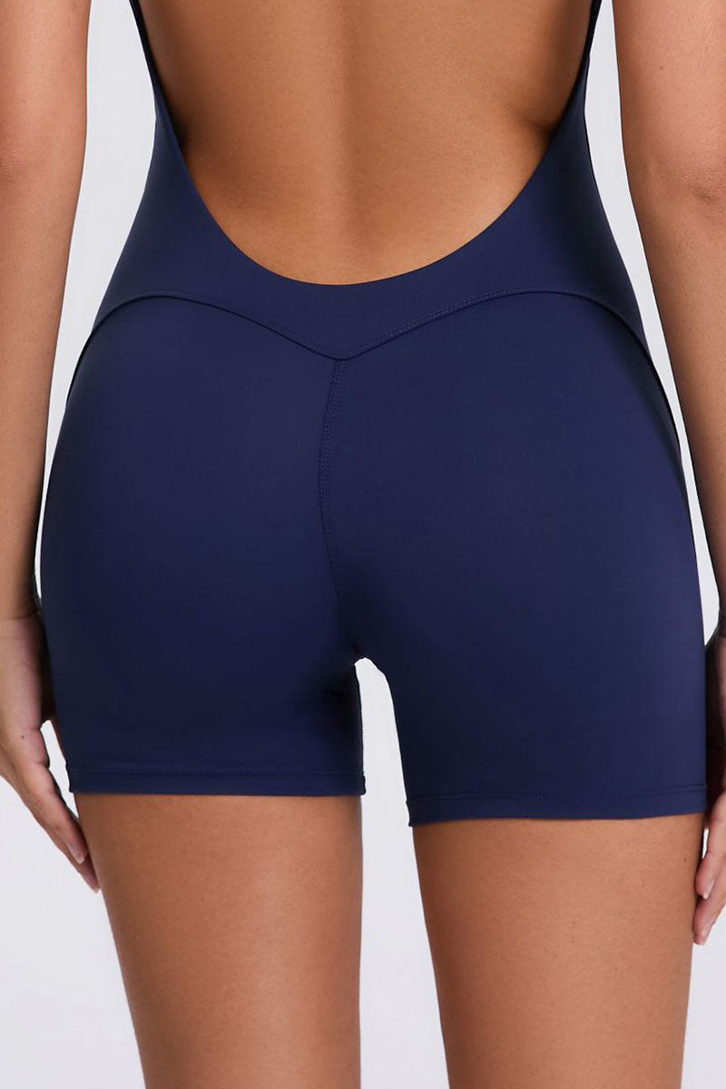 Women Short Sleeve Backless Hip & Tummy Tight Dance Sports Fitness Yoga Bodysuit