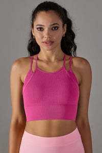 Seamless False Two-Piece Halter Ribbed Sports Bra