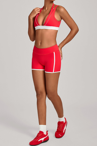 Women's Athletic Set:Halterneck Bra And Side Pockets Shorts