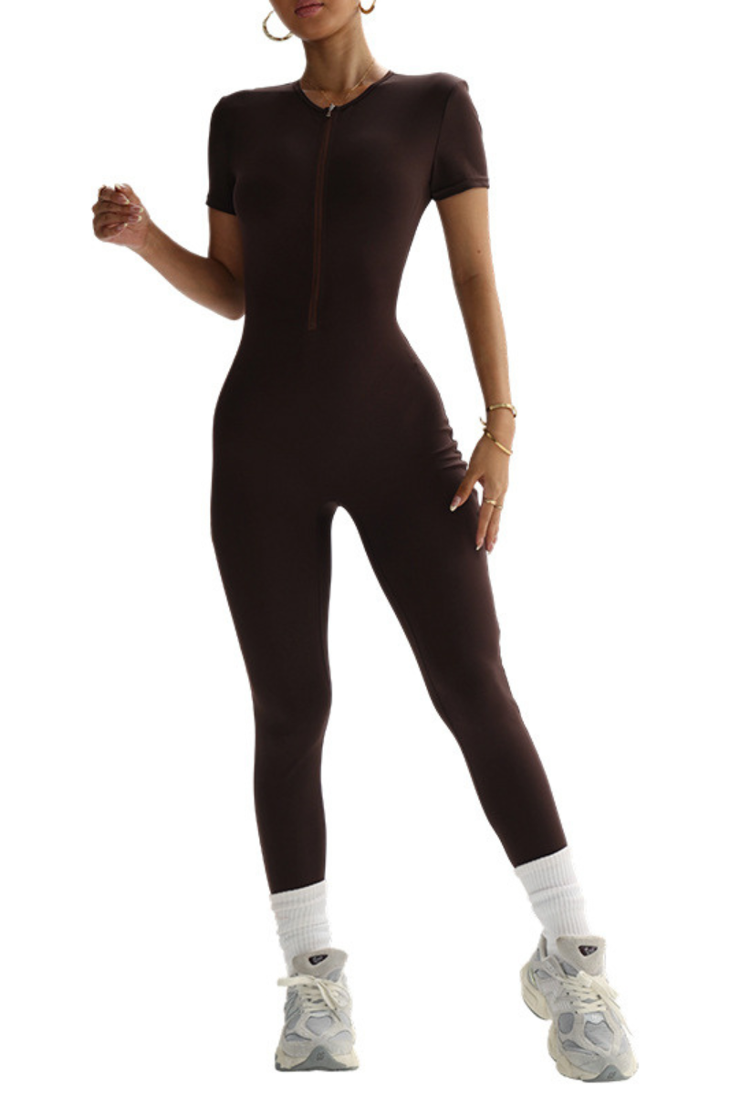 Zipper-integrated one-piece yoga outfit