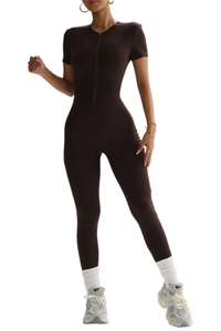 Zipper-integrated one-piece yoga outfit