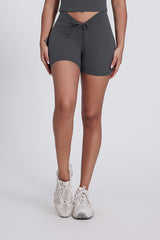 Women'S Pleated High-Waisted Hip Lift Yoga High-Stretch Skinny Shorts