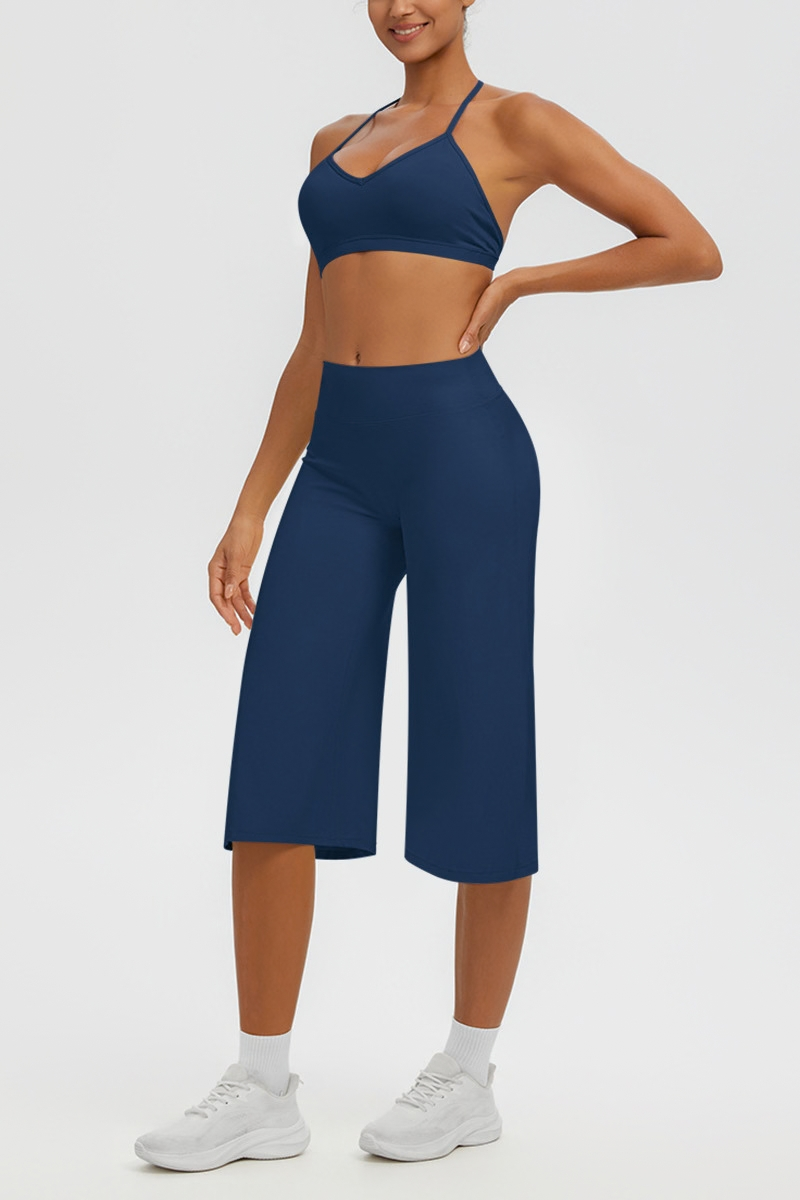 Women's Halter Bra & Wide Leg Yoga Cropped Pants Set