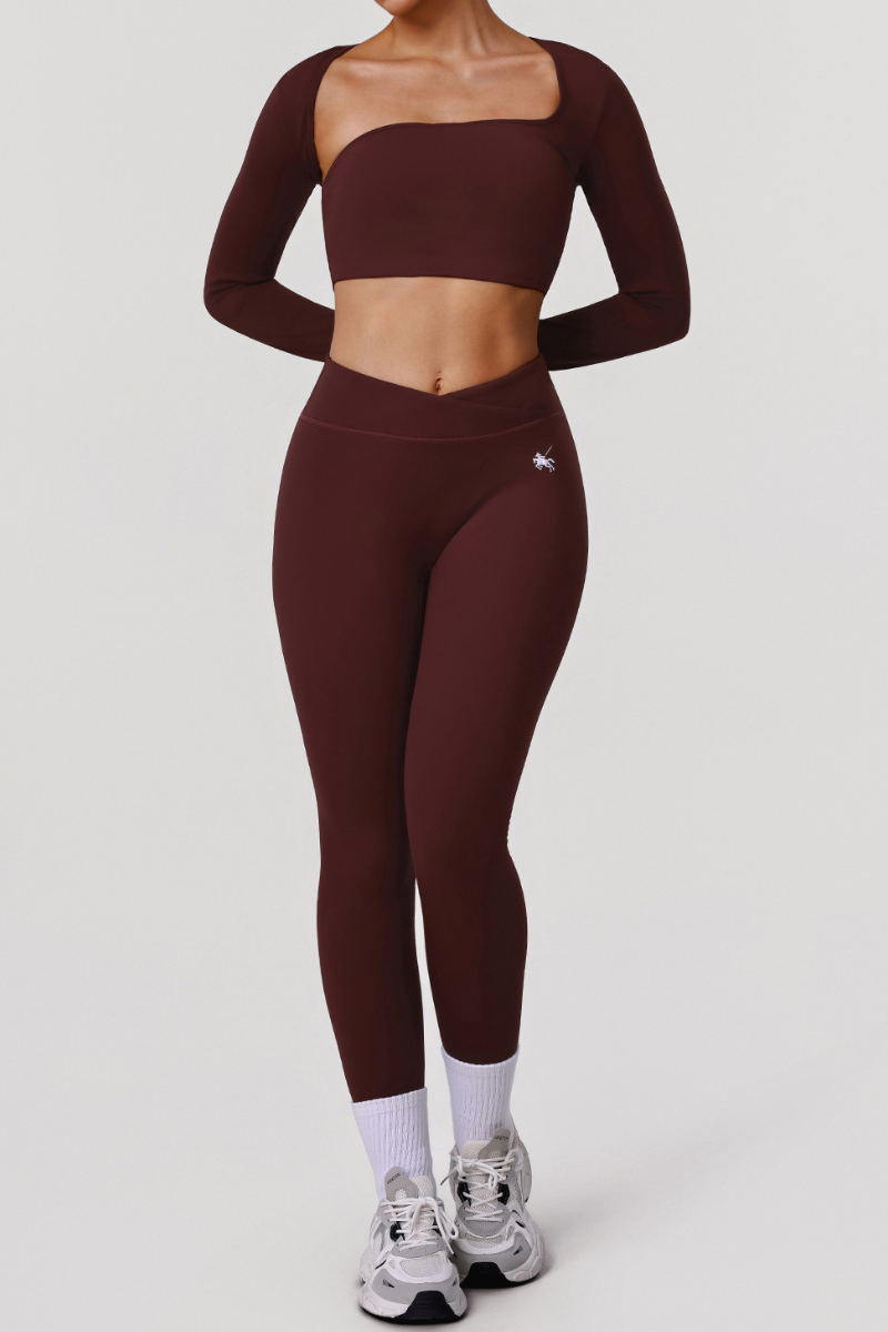 Women's Two Piece Set:Cropped Long Sleee T-shirt & Leggings