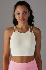 Seamless False Two-Piece Halter Ribbed Sports Bra