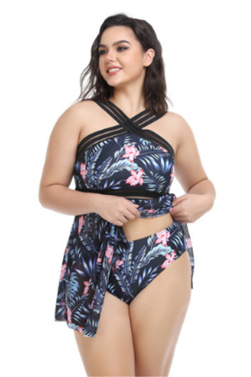 Women's Floral-Print Mesh-Paneled  Tankini