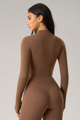 Women Tight-Fit Cropped Zip-Up Sculpting Running Yoga Long-Sleeve Jacket