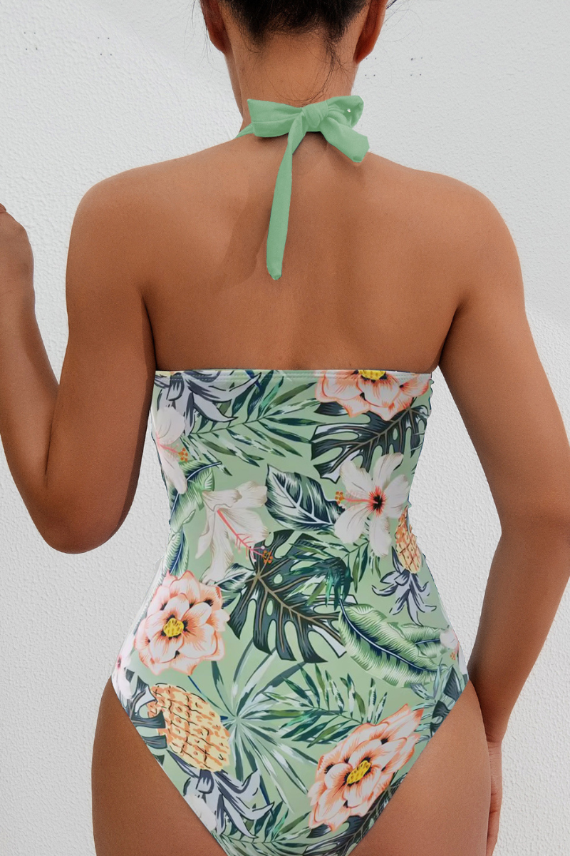 Women's Halter Deep-V Twist-Front Floral Print Swimsuit