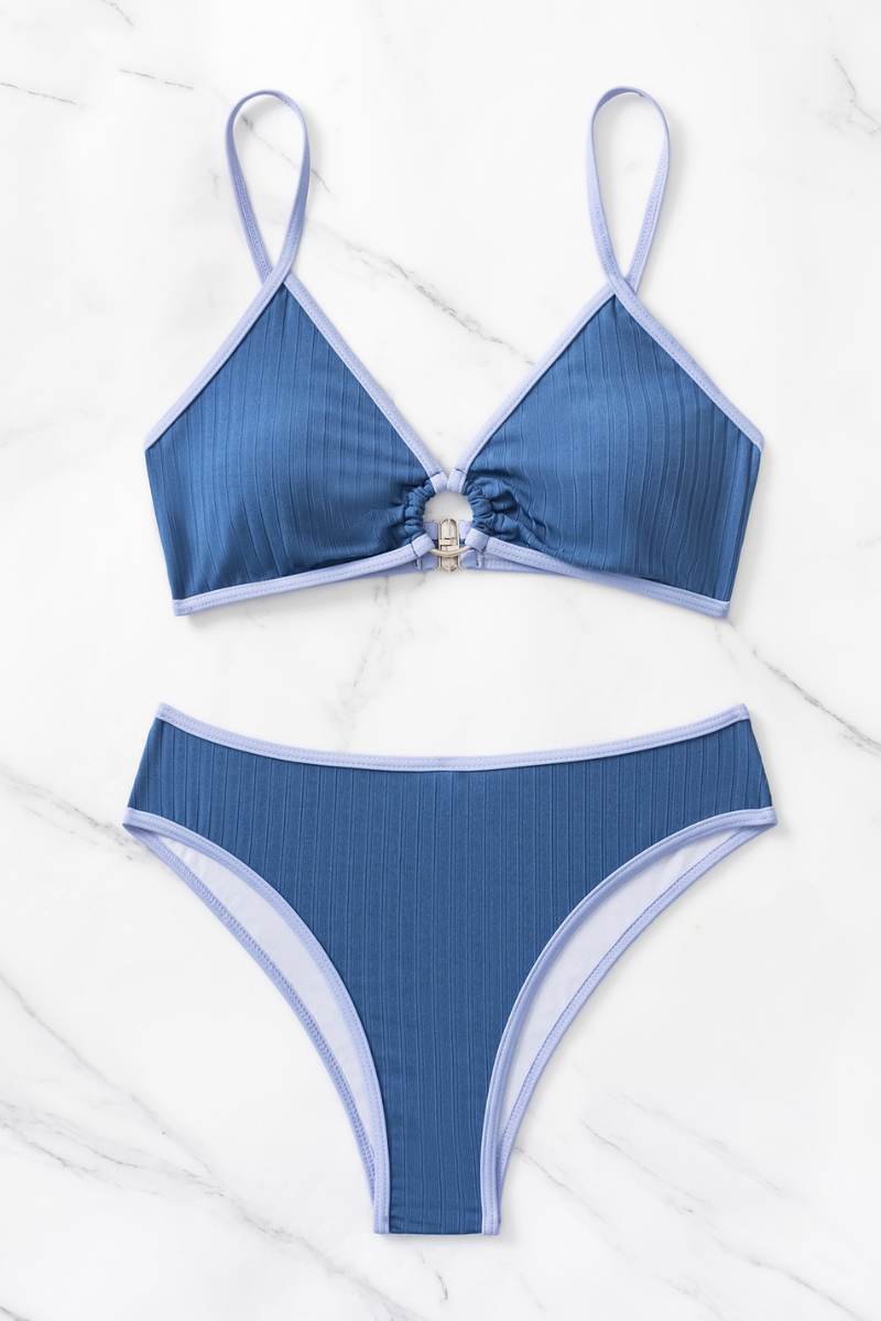 Women's Triangle Cup Color Block Spaghetti Strap Sexy Bikini