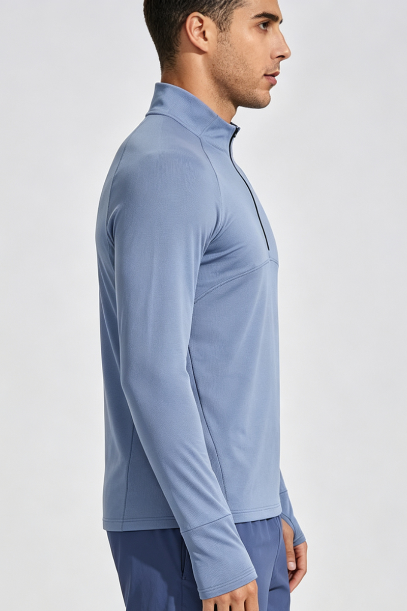 Men's Half Zip Mock Neck Finger Cuffs Long Sleeve Sports Top