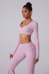 Women'S Brushed Skinny Deep V Backless Open Waist Short Sports Long Sleeves