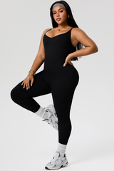 Plus Size Women's Low-Back Strap V-neck Sports Jumpsuit