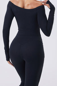 Women Off-Shoulder Sculpting Fitness Long Sleeves