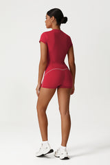 Women Seamless High Waisted Workout Set: Cropped Tee + Peach Lifting Shorts