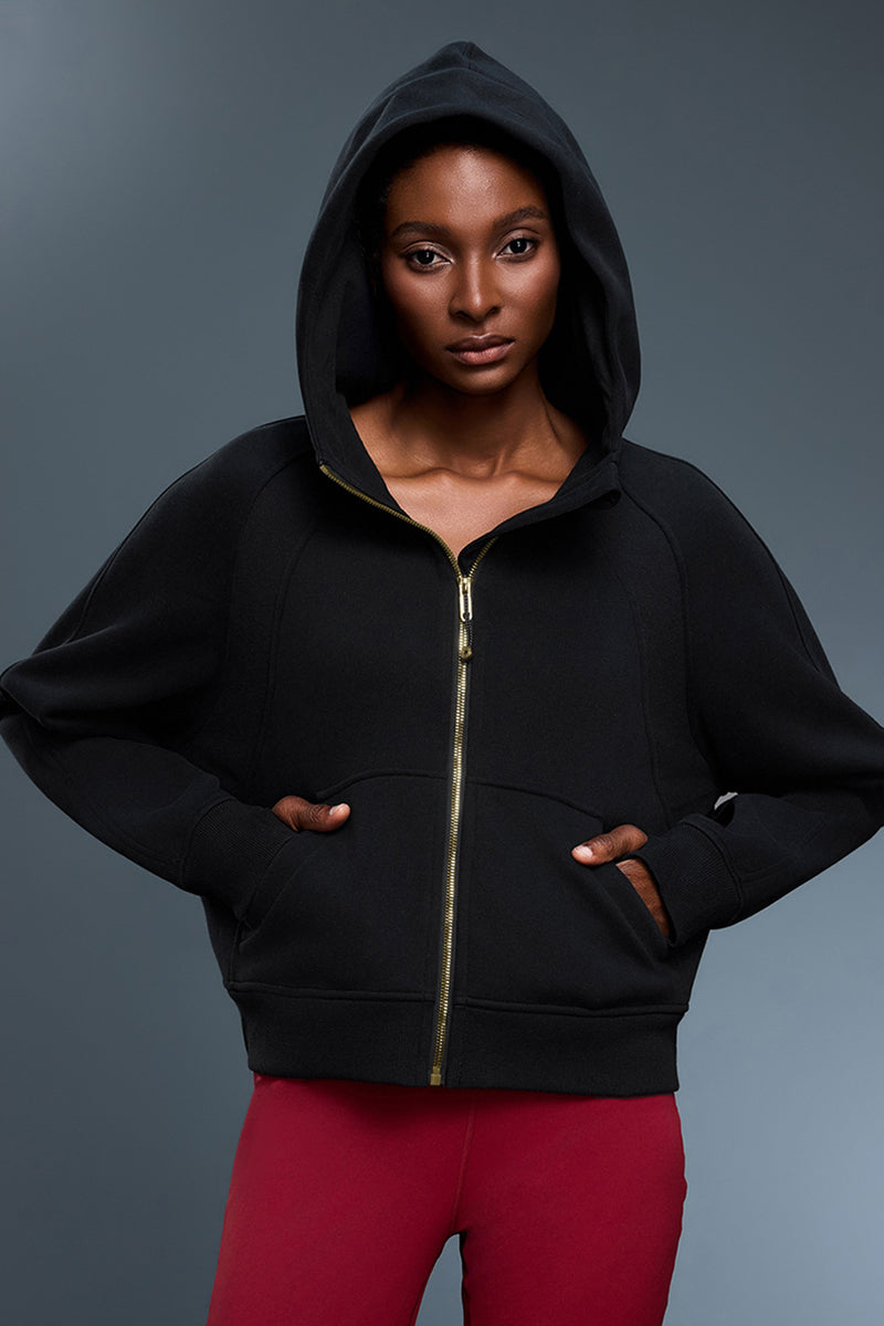 Women Fleece-Lined Zip-Up Hoodie Warm Loose Casual Sportswear