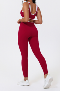 Women's Color-Block Sports Bra & Cross-Waist Sport Leggings Set