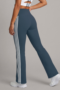 Women's Side White Stripe High Rise Flared Pants(Pre-Order)