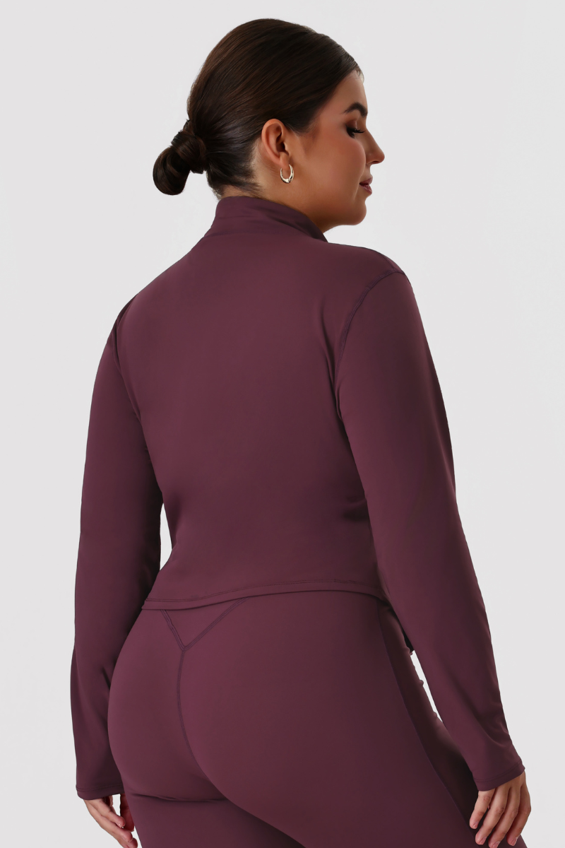 Plus Size Women's Mock Neck Curved Hem Long Sleeve Yoga Jacket