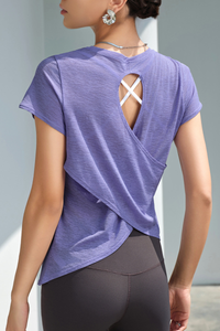 Women Summer Lightweight breathable Cross Open Back T-Shirt