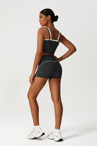 Women Seamless High Waisted Workout Set: Square Neck Vest + Peach Lifting Shorts