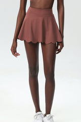 Women Scalloped Lycra Quick-Dry Anti-Peek A-Line Tennis Skirt