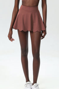 Women Scalloped Lycra Quick-Dry Anti-Peek A-Line Tennis Skirt
