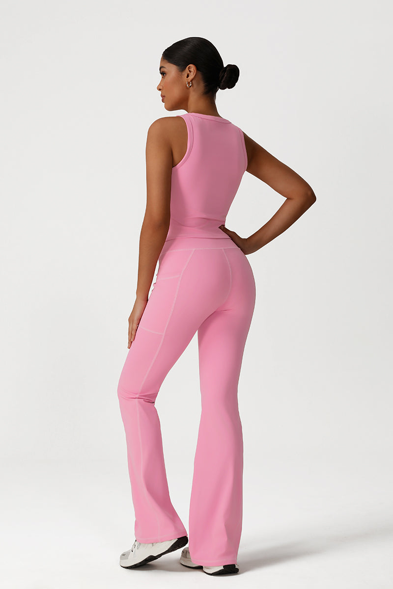 Women Naked Feel Yoga Set: V-Neck Tank + Flared Pants