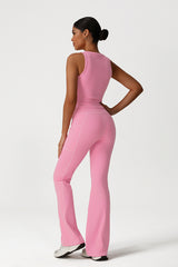 Women Naked Feel Yoga Set: V-Neck Tank + Flared Pants