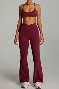 Women's Set:Cross-back  Bra And Criss-cross Waist Flare Pants