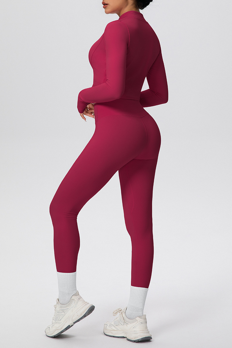 Women's Athletic Set:Stand Collar Jacket & Cropped Bra & Leggings