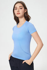 Women Seamless Round Neck Slim-Fit Quick-Dry Breathable Yoga Running T-Shirt