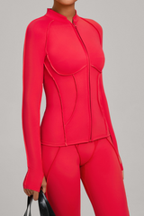 Collared, zippered long-sleeve outer jacket