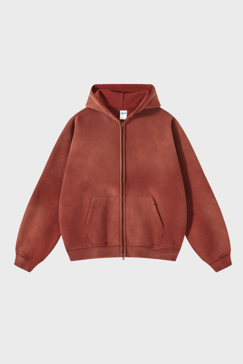Unisex 360G Heavyweight Washed Distressed Hooded Jacket