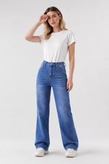 Women's Classic Blue Wash Relaxed High Waist Leg Jeans