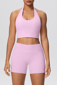 Women's Sport Set:Halterneck Tank Top And Side Pocket Shorts