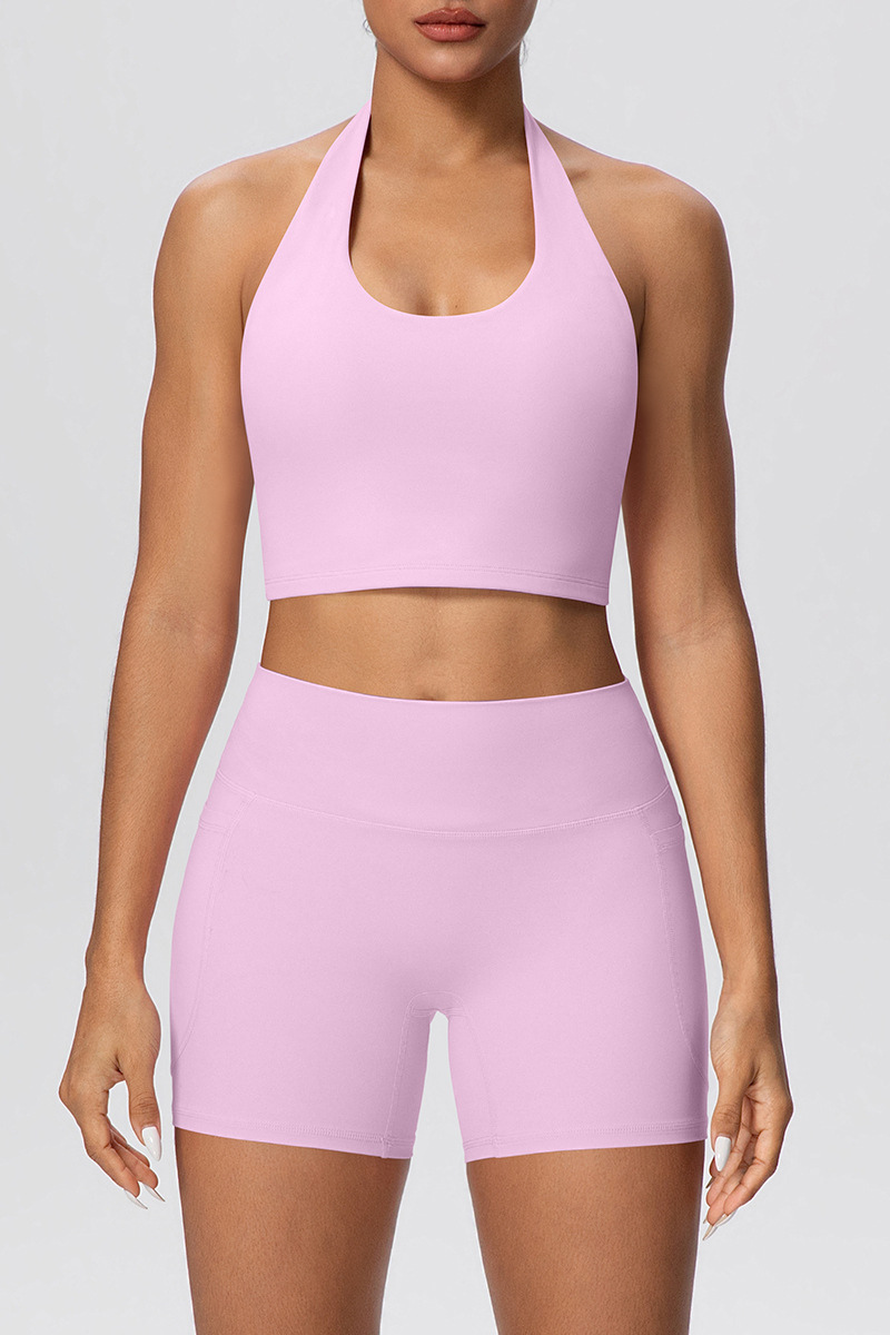 Women's Sport Set:Halterneck Tank Top And Side Pocket Shorts