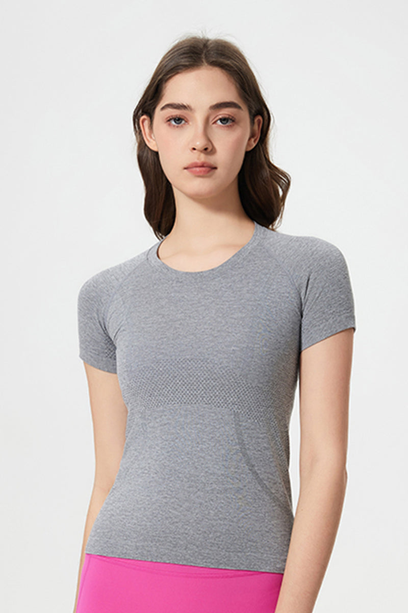 Women Seamless Round Neck Slim-Fit Quick-Dry Breathable Yoga Running T-Shirt
