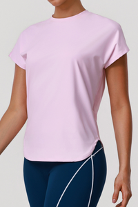 Women's Athletic Back-Patch Curved-Hem T-Shirt